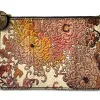 A clutch bag made from fish leather with orange, white, and pink chrysanthemum designs.