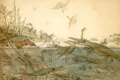 Although in reality an ichthyosaur and plesiosaur would have likely never battled, this widely shared lithograph by artist, geologist and paleontologist Henry De la Beche even inspired author Jules Verne to pen a similar scene in his book, Journey to the C