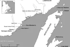 A map of the early European whaling site at Hare Harbor in Quebec, Canada