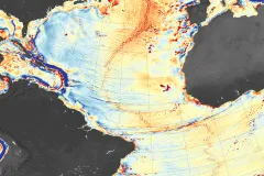 A multi-colored map of the mid-Atlantic ride made from satellite imagery. 