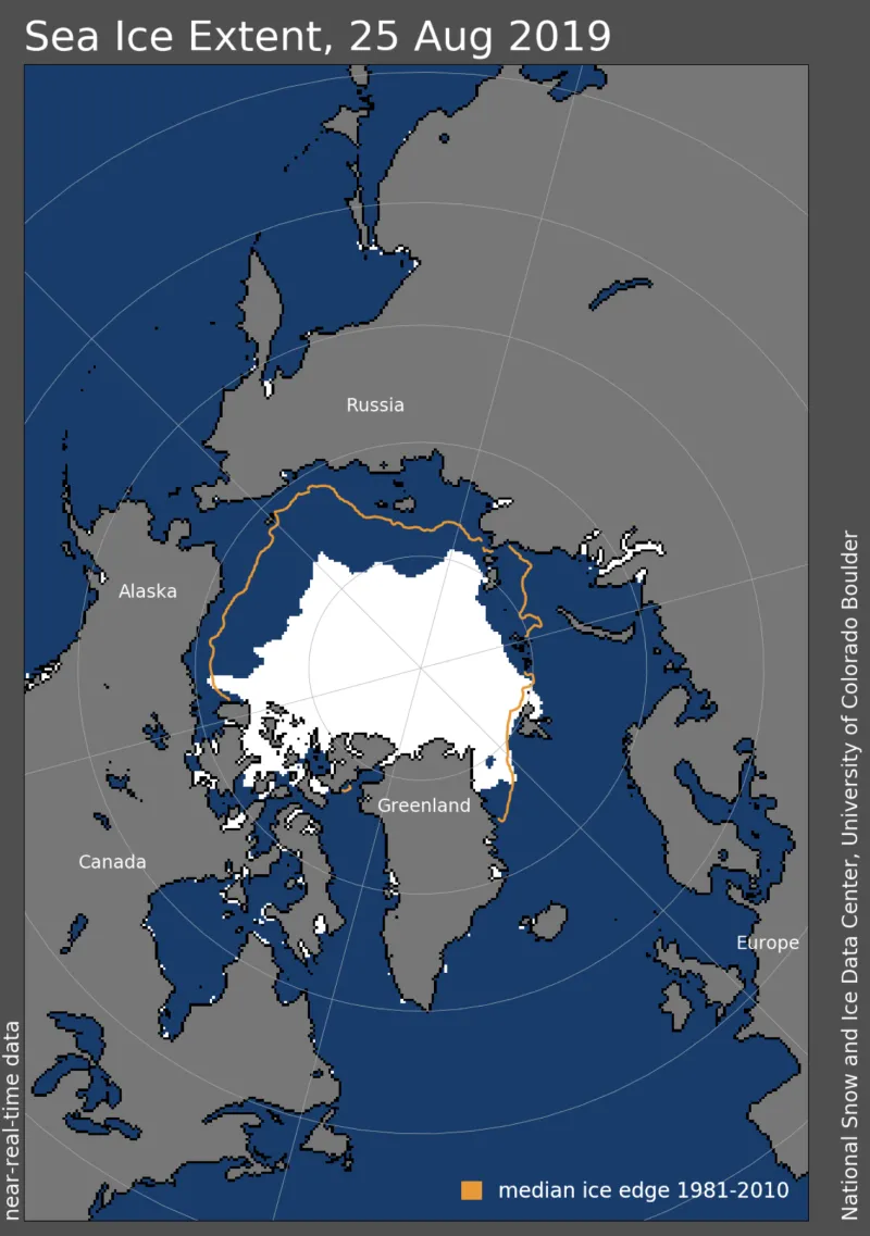 a map of the Arctic sea ice in august