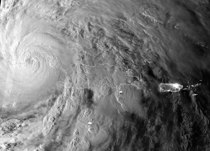 A satellite image of Hurricane Sandy as it passed over Cuba and Jamaica on October 25, 2012.