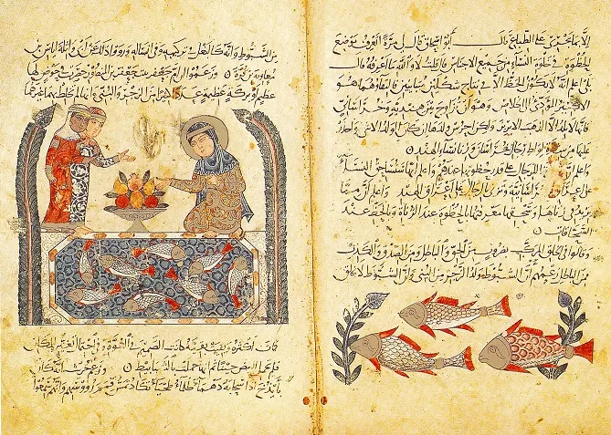 illustrations of fish on a book page