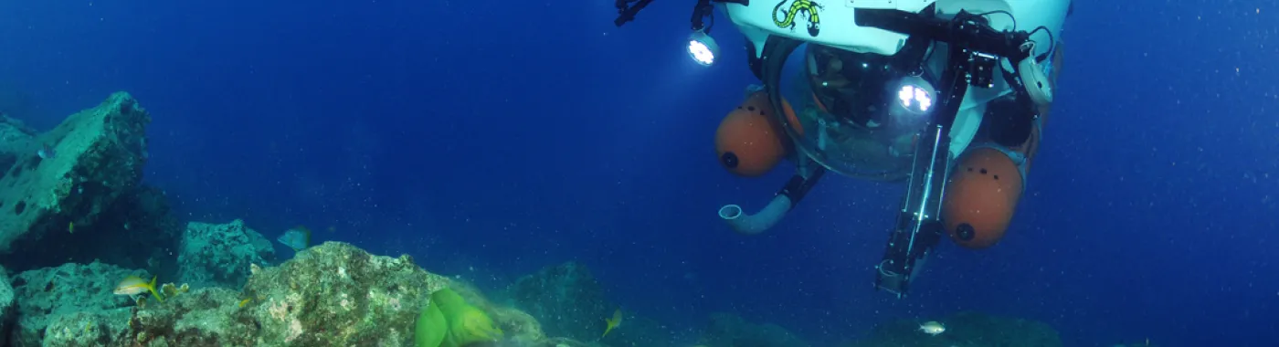 A submersible explores the deep reefs off of Curacao in the Caribbean.
